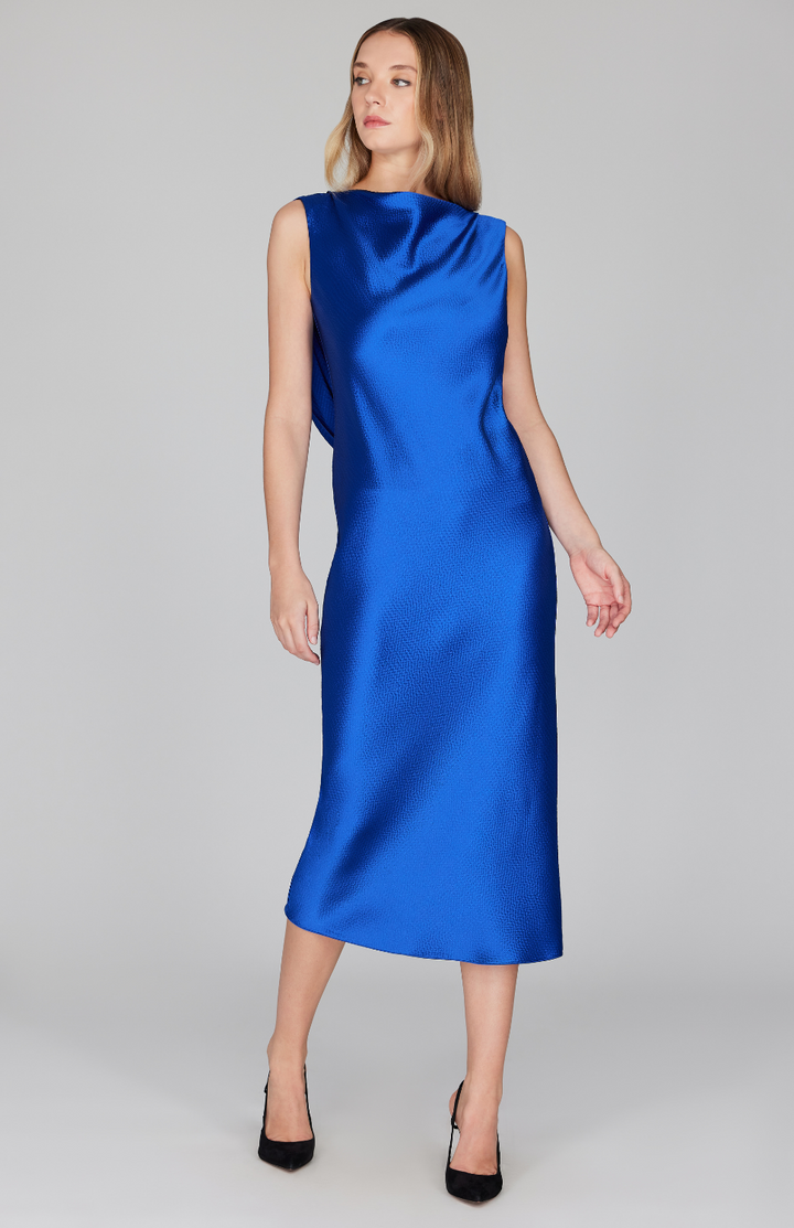 Hammered Satin Drape Back Bias Dress