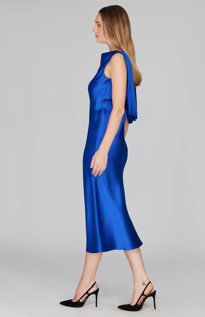 Hammered Satin Drape Back Bias Dress