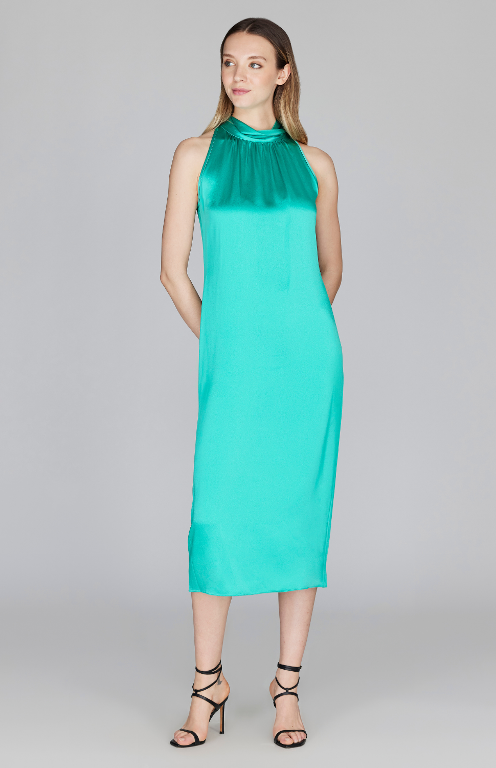 Satin High Neck Gathered Dress