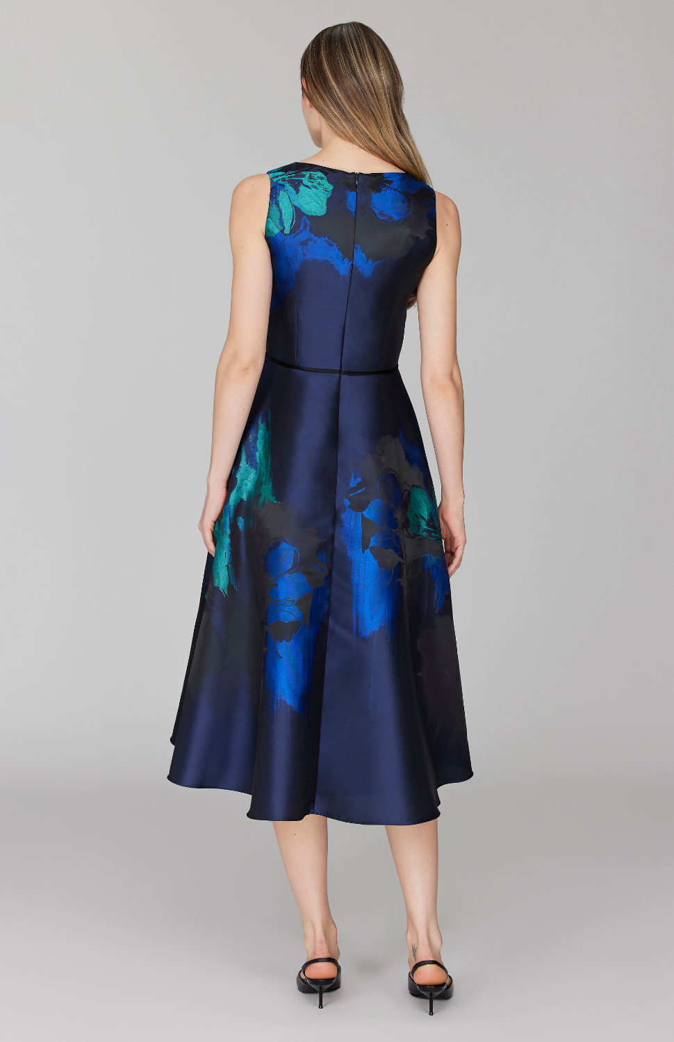 Watercolor Floral Jacquard Sleeveless Fit & Flare Dress