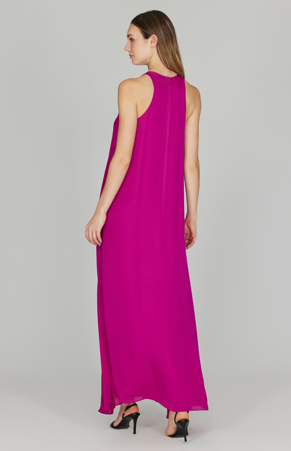Silk Georgette Long Sleeveless Trapeze Gown