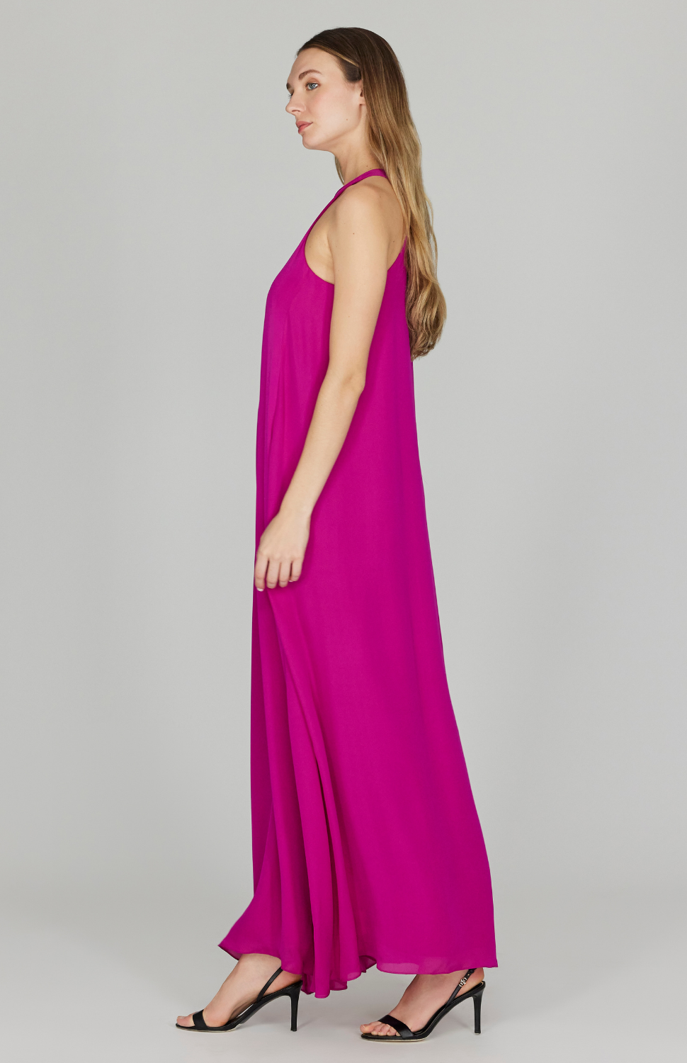 Silk Georgette Long Sleeveless Trapeze Gown