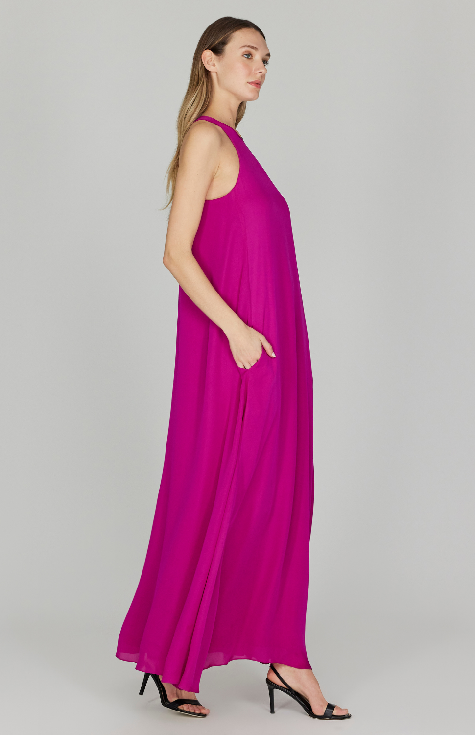 Silk Georgette Long Sleeveless Trapeze Gown