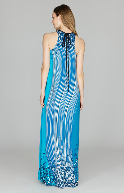 Waterfall Print Long Trapeze Gown