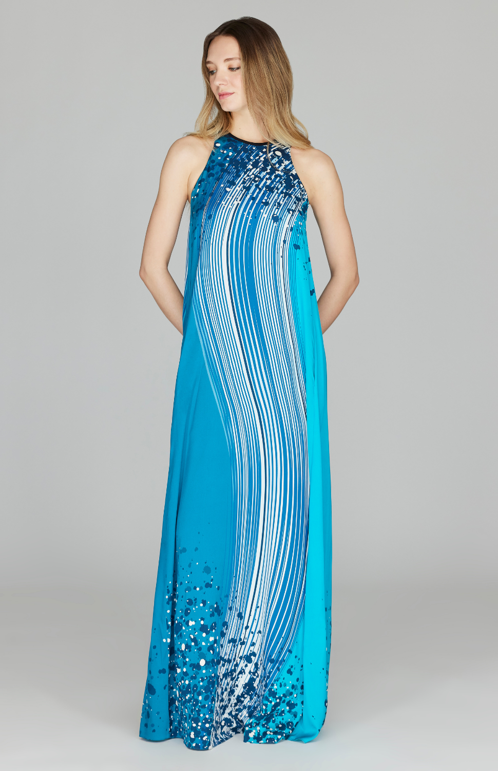 Waterfall Print Long Trapeze Gown