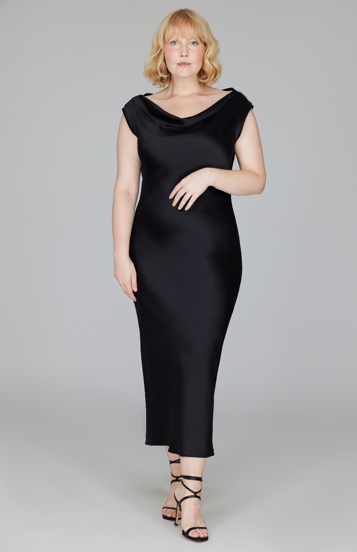 Satin Drape Front & Back Bias Dress