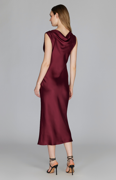 Satin Drape Front & Back Bias Dress