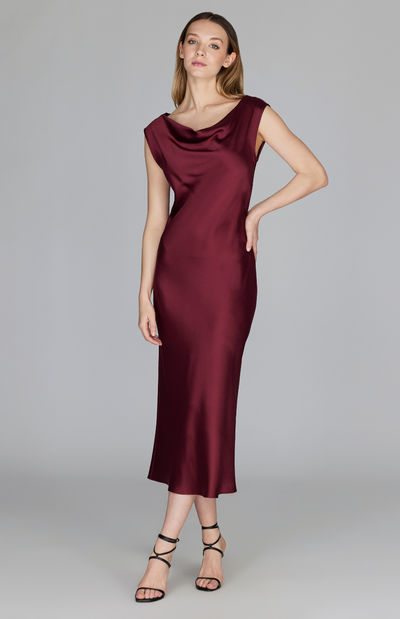 Satin Drape Front & Back Bias Dress