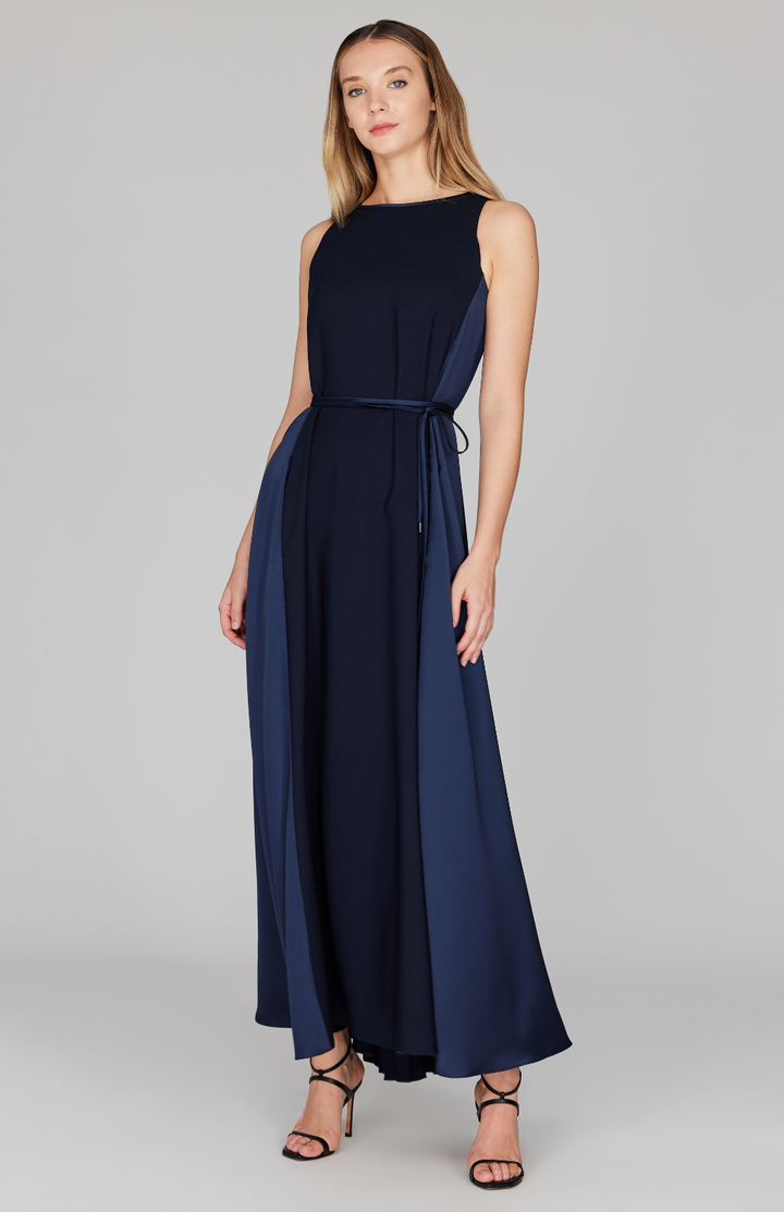 Pleat Back Trapeze Gown w/ Belt