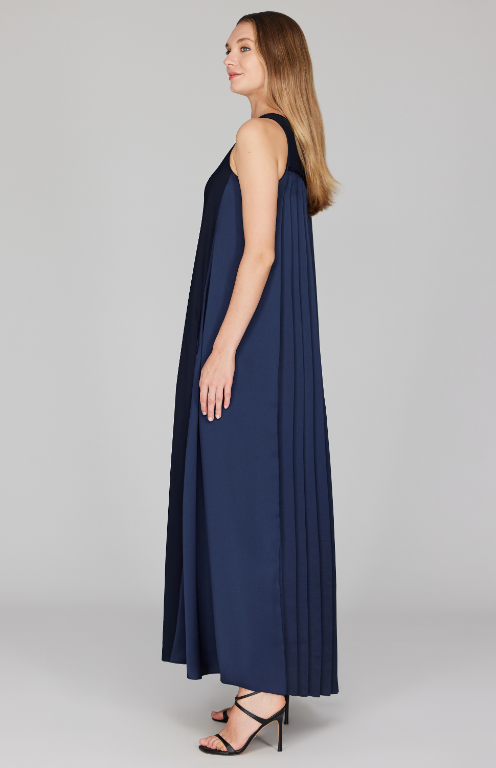 Pleat Back Trapeze Gown w/ Belt