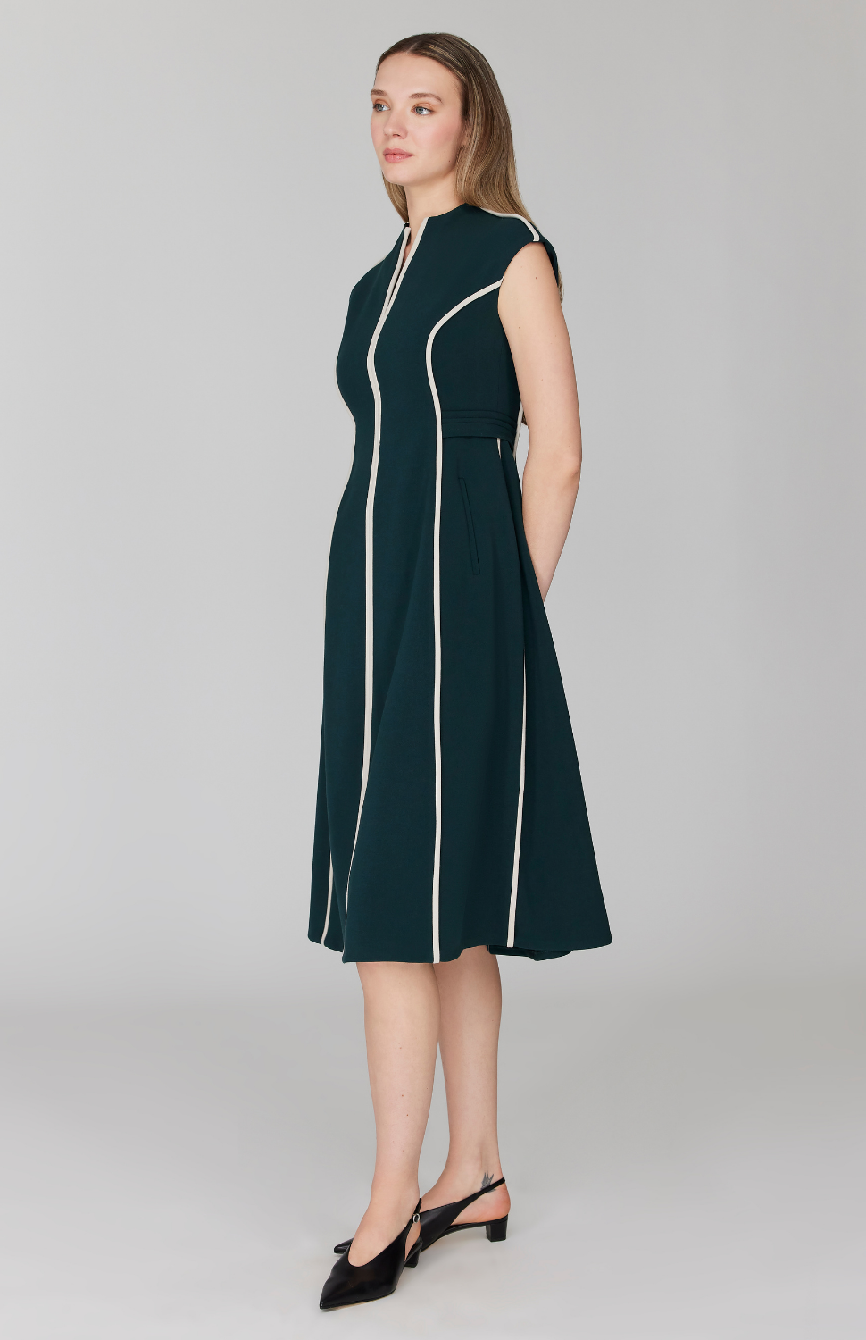Double Face Cap Sleeve Fit & Flare Dress w/Contrast Bias