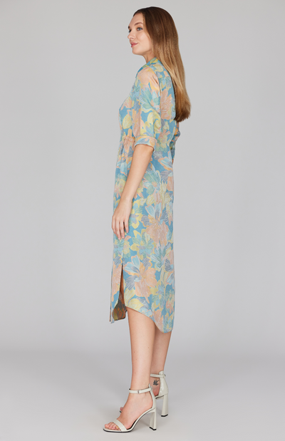 Hibiscus Jacquard Collared Shirt Dress