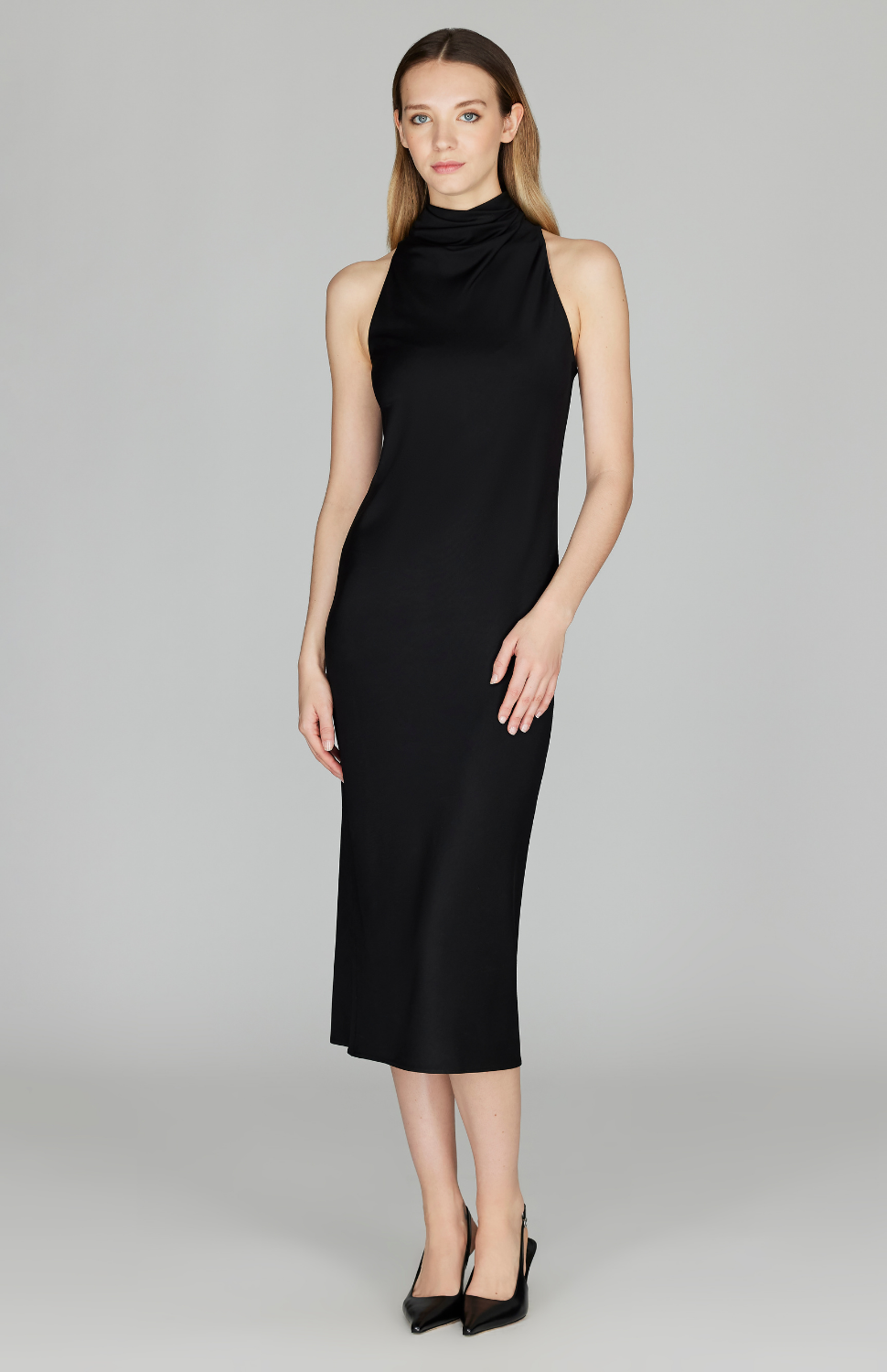 Matte Jersey High Neck Cowl Dress 16 / Black JZ
