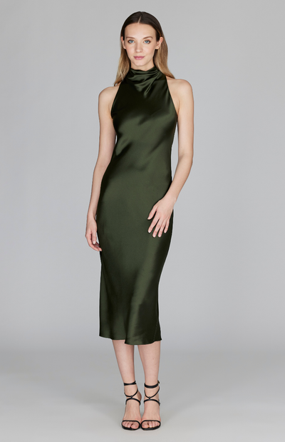 Satin High Neck Cowl Dress