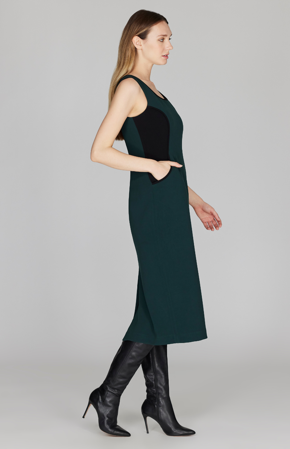 Double Face Color Block Sleeveless Fitted Dress