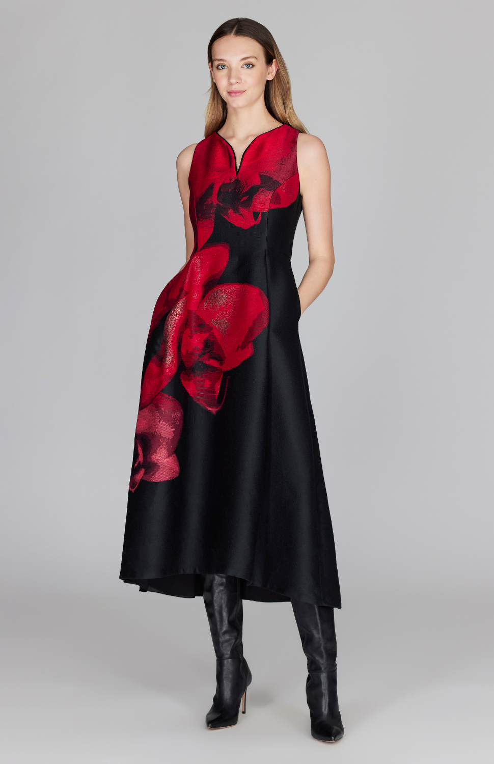 Orchid Jacquard Sleeveless Fit & Flare Dress Mi Jong Lee Orchid Jacquard Sleeveless Fit & Flare Dress Mi Jong Lee