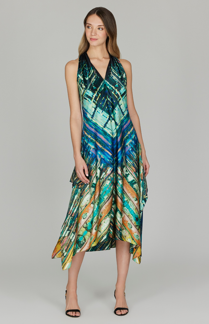 Water Reflection Cascade Halter 
Dress w/ Back Tie