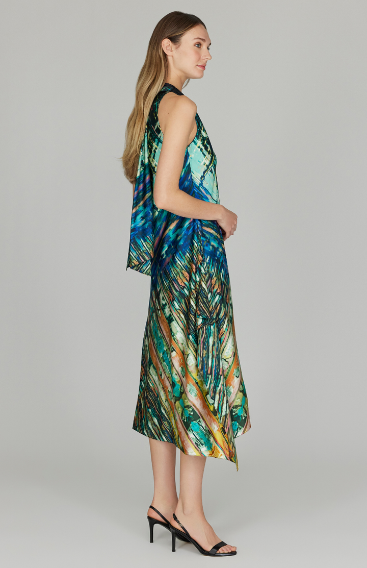 Water Reflection Cascade Halter 
Dress w/ Back Tie