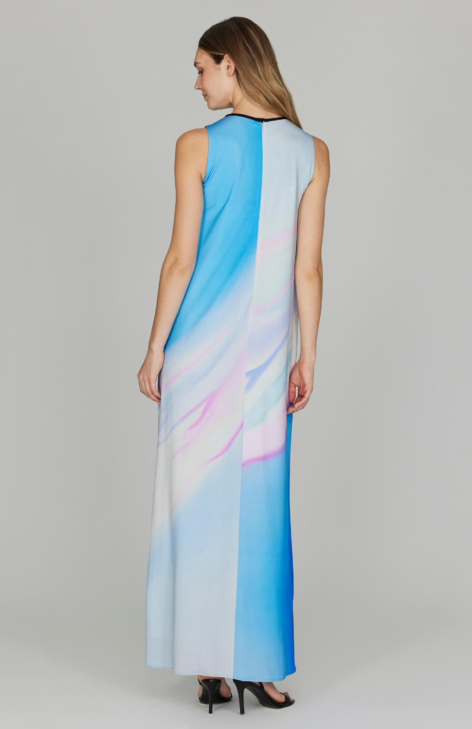 Flower Twist Sleeveless Trapeze Gown w/ Bias