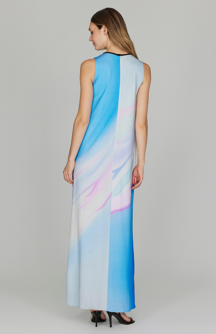 Flower Twist Sleeveless Trapeze Gown w/ Bias