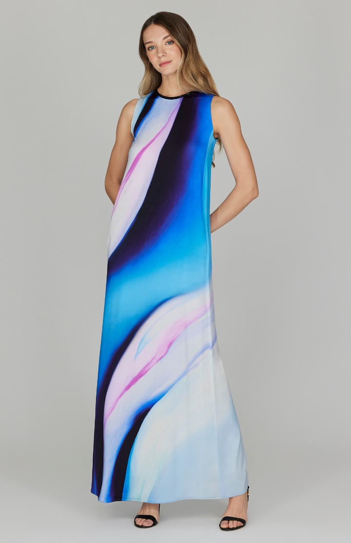 Flower Twist Sleeveless Trapeze Gown w/ Bias