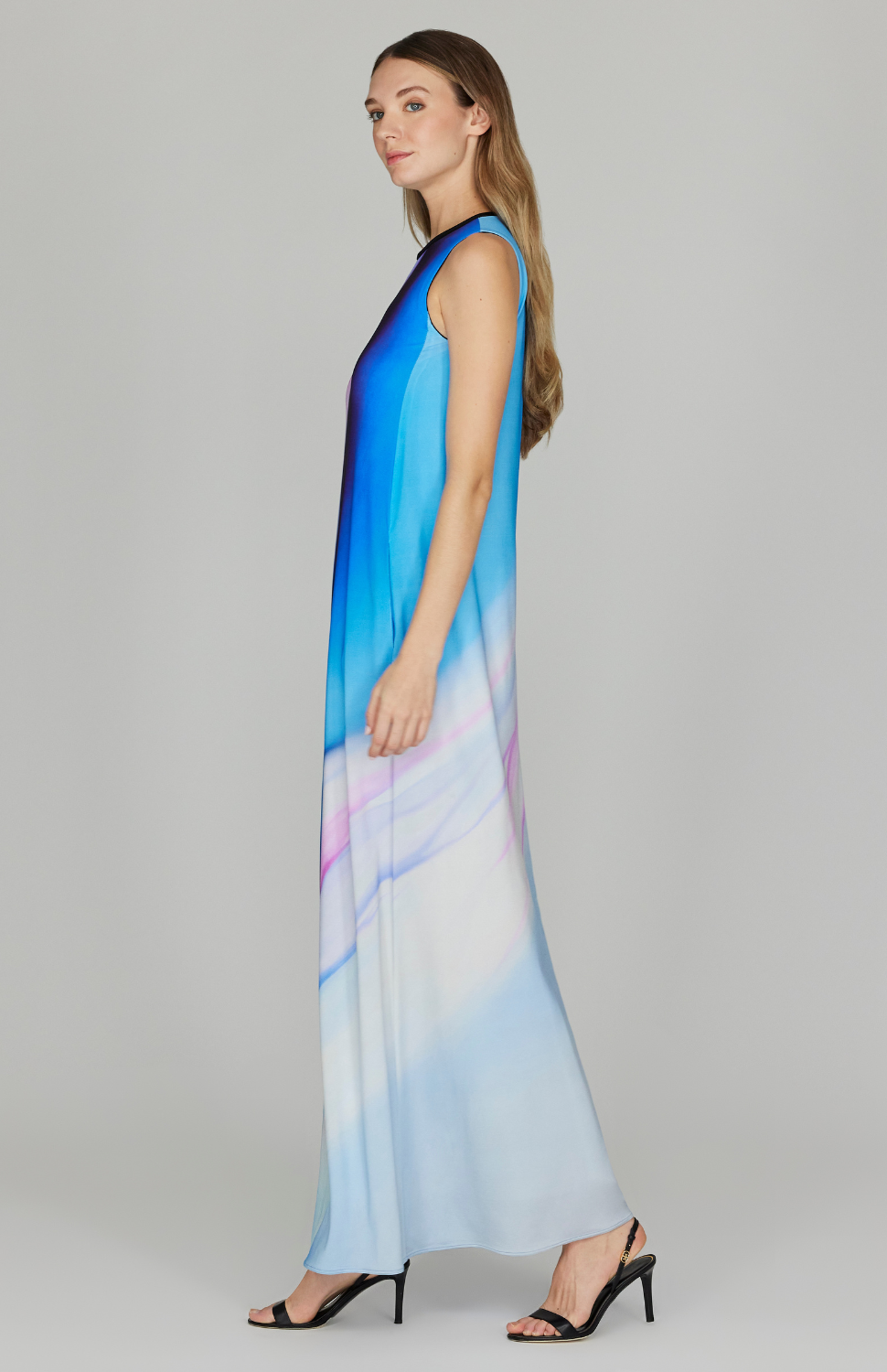 Flower Twist Sleeveless Trapeze Gown w/ Bias