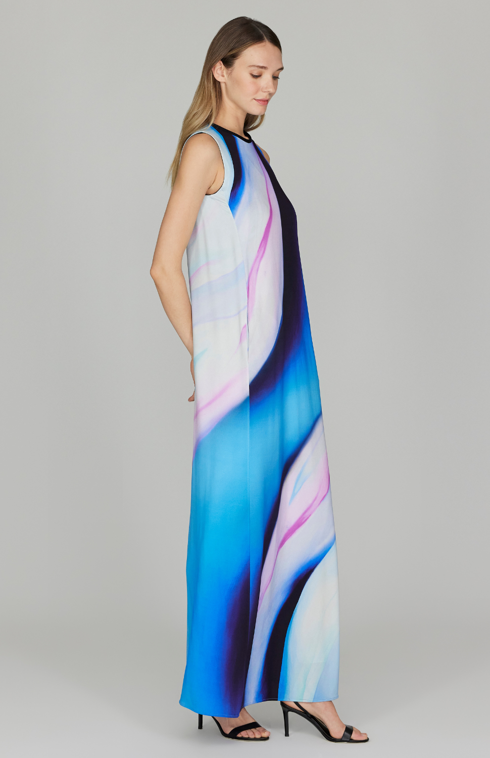 Flower Twist Sleeveless Trapeze Gown w/ Bias