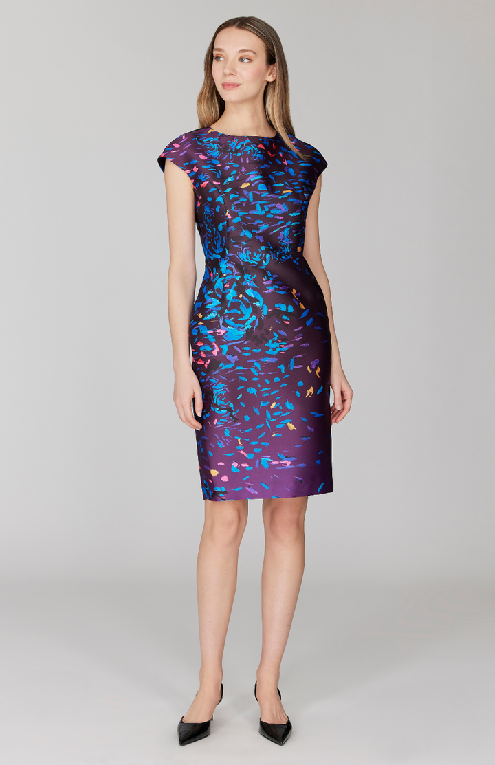 Paint Dot Print Cap Sleeve Fitted Dress