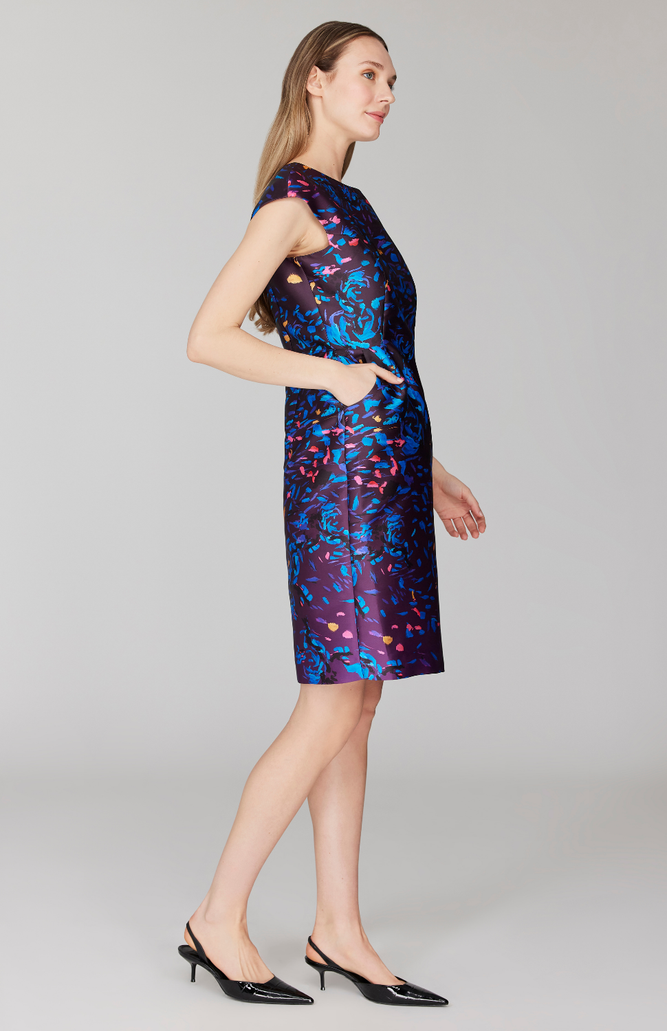 Paint Dot Print Cap Sleeve Fitted Dress