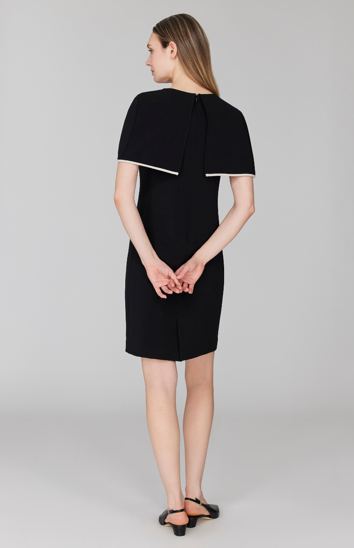 Double Face Fitted Dress w/ Capelet & Contrast Bias