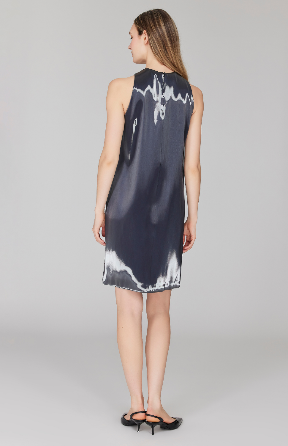 Liquid Organza Shift Dress w/ Pleat Neck