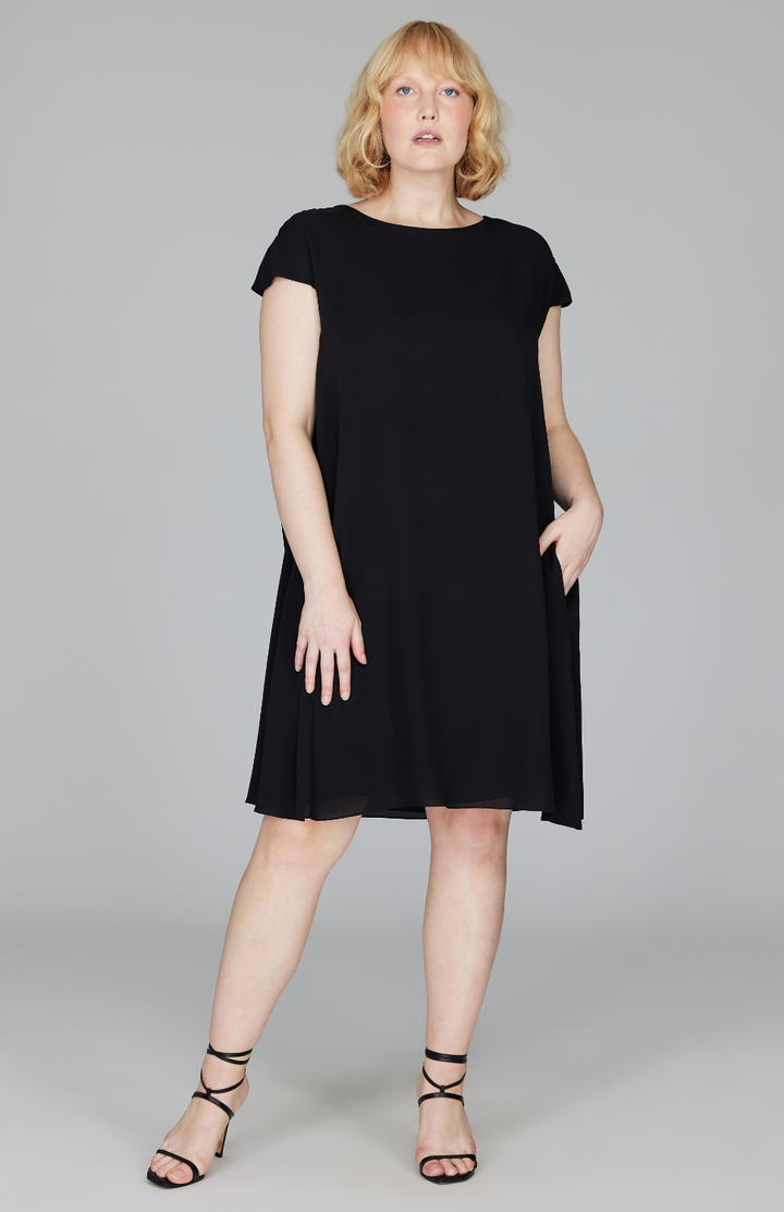 Silk Georgette Cap Sleeve Trapeze Dress