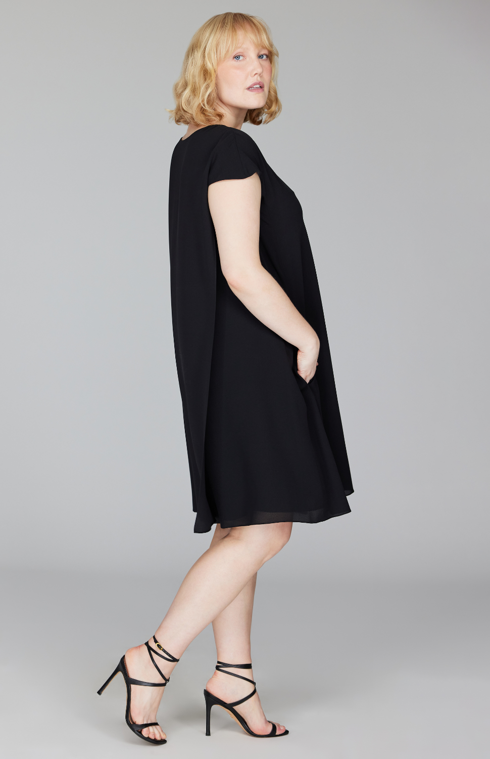 Silk Georgette Cap Sleeve Trapeze Dress