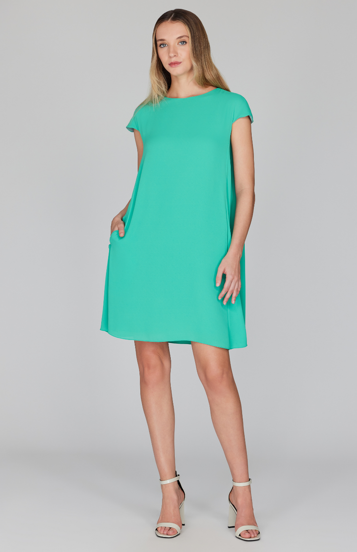Silk Georgette Cap Sleeve Trapeze Dress