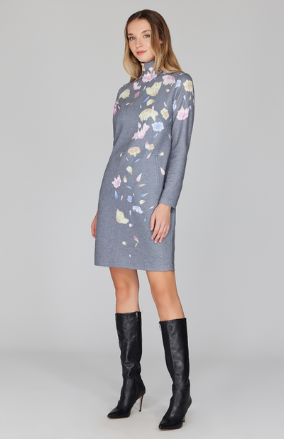 Scattered Blossom Sweater Turtleneck Shift Dress