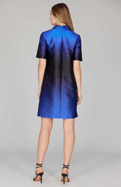 Hyacinth Print Short Sleeve Collared Shift Dress