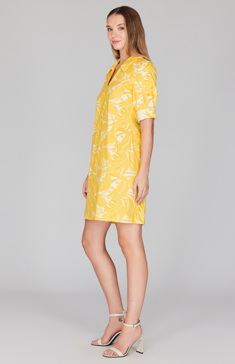 Safari Shirting V Neck Collared Shift Dress