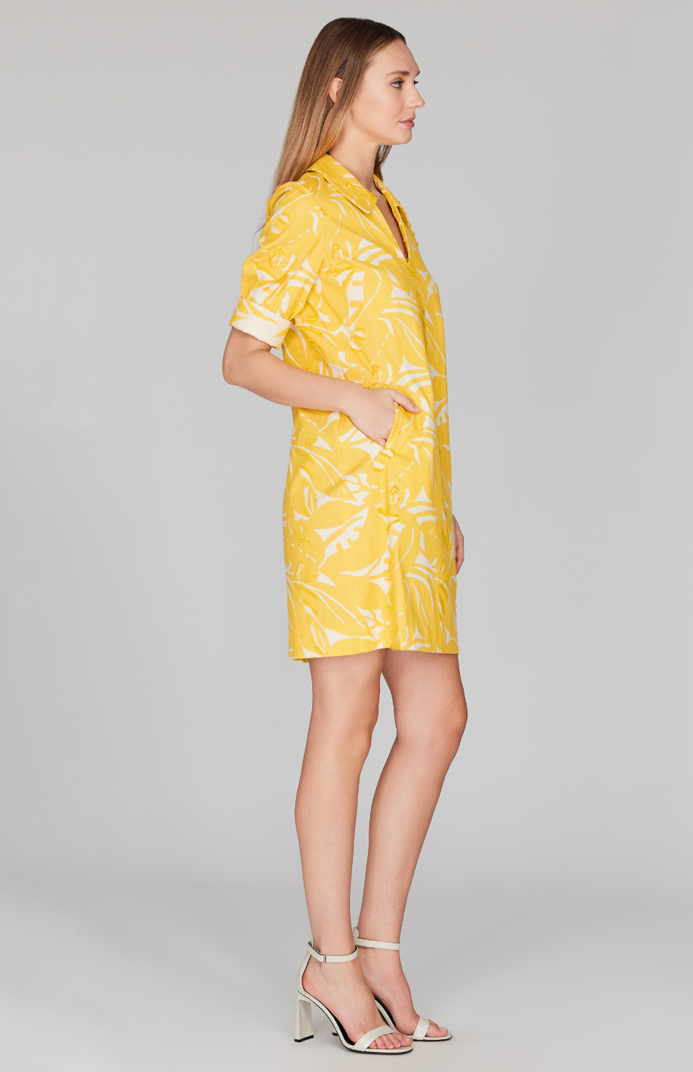 Safari Shirting V Neck Collared Shift Dress