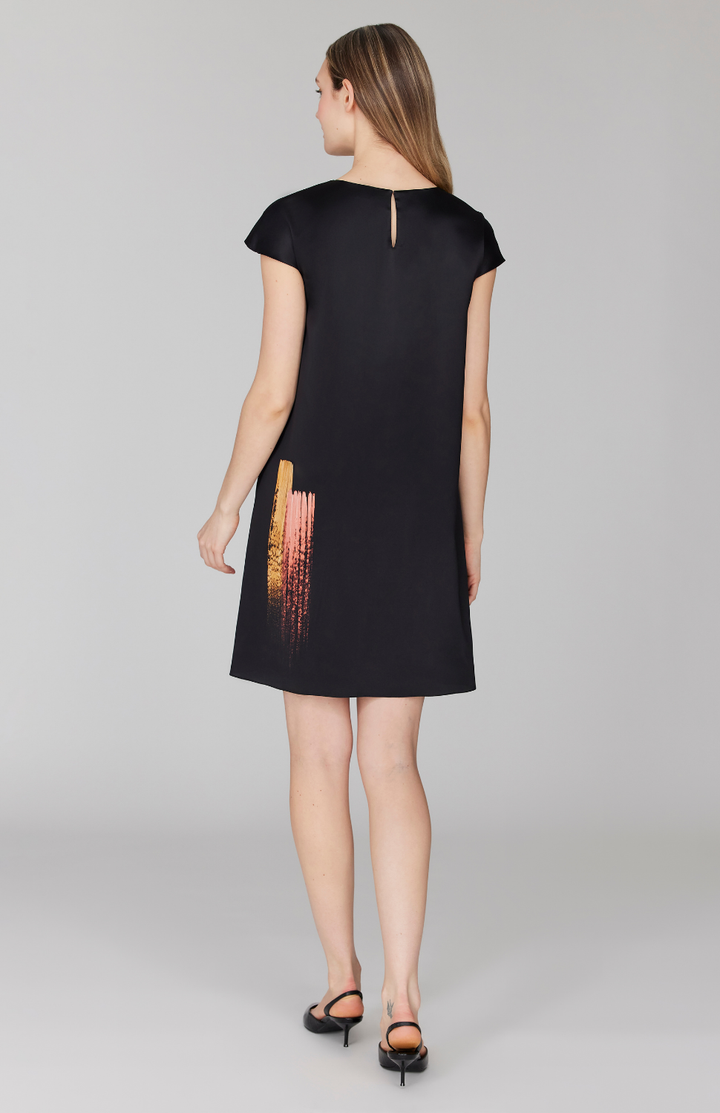 Brush Stroke Print Short Cap Sleeve Trapeze Dress