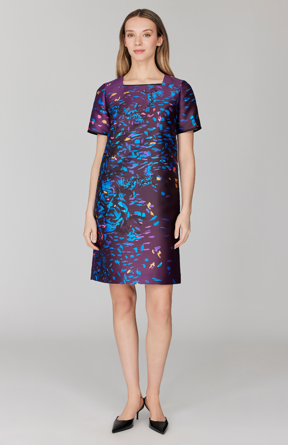 Paint Dot Print Short Sleeve Shift Dress 10 / Purple Multi NZ