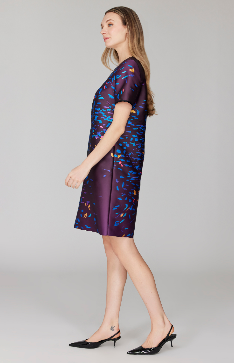 Paint Dot Print Short Sleeve Shift Dress 10 / Purple Multi NZ
