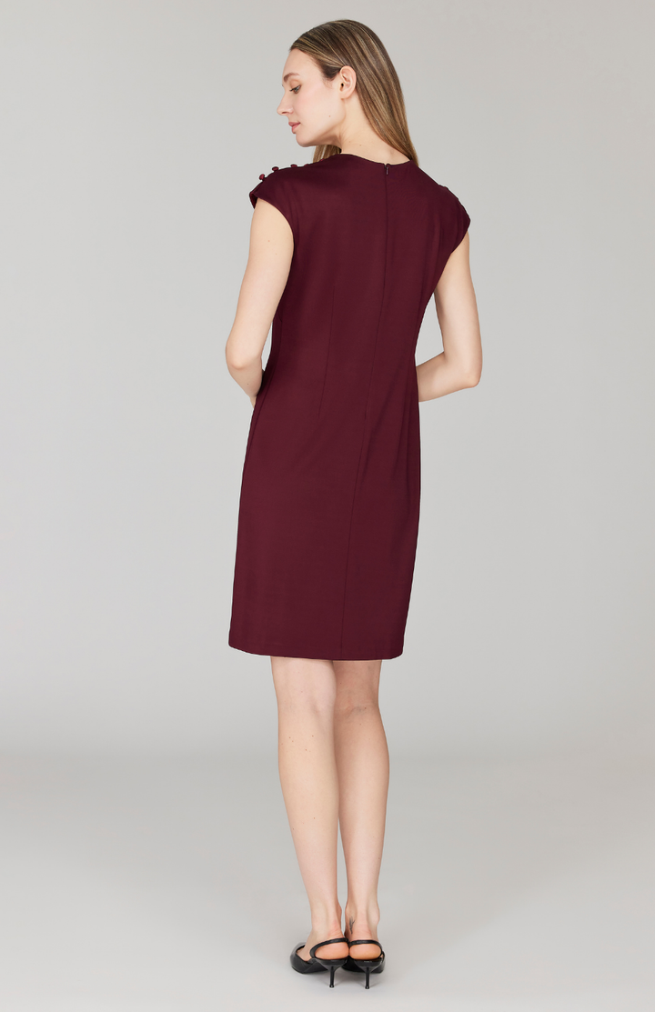 Matte Jersey Fitted Dress w/ Shoulder Buttons