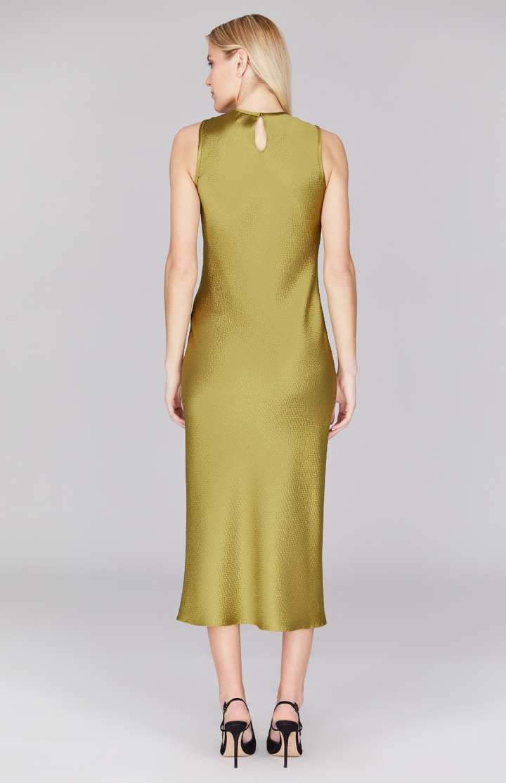 Hammered Satin Crew Neck Bias Dress