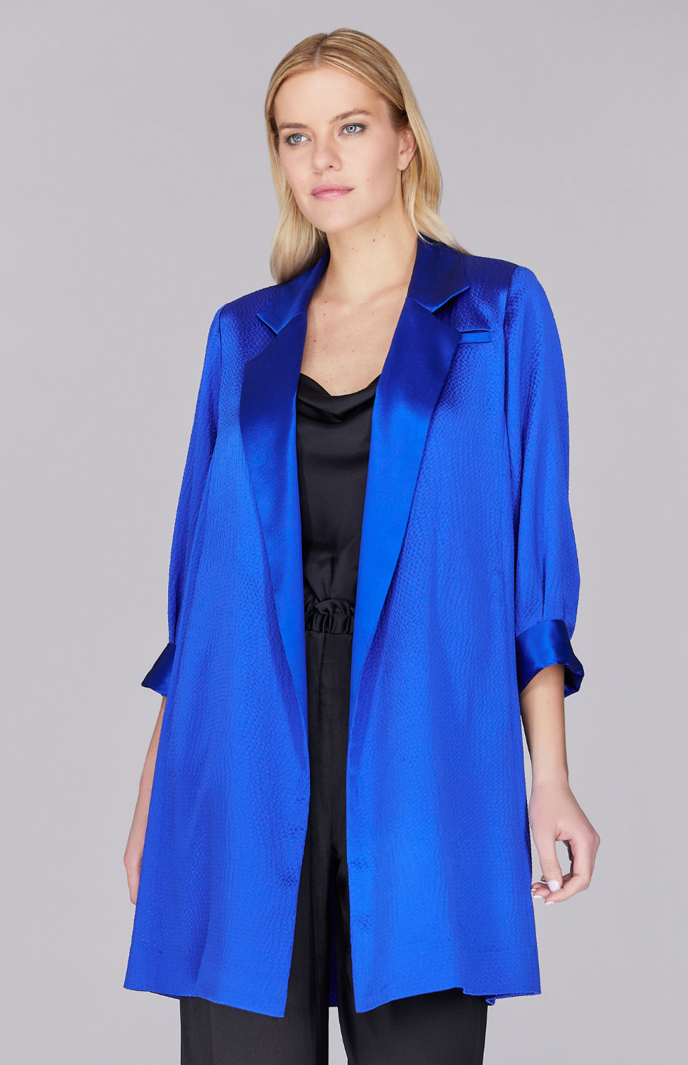 Hammered Satin Oversized Jacket w/ Belt