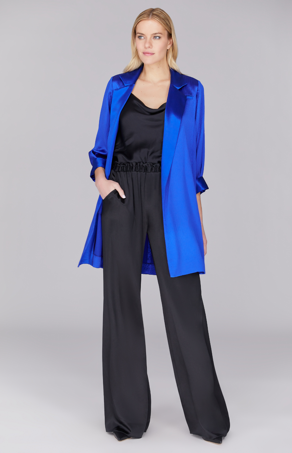 Hammered Satin Oversized Jacket w/ Belt