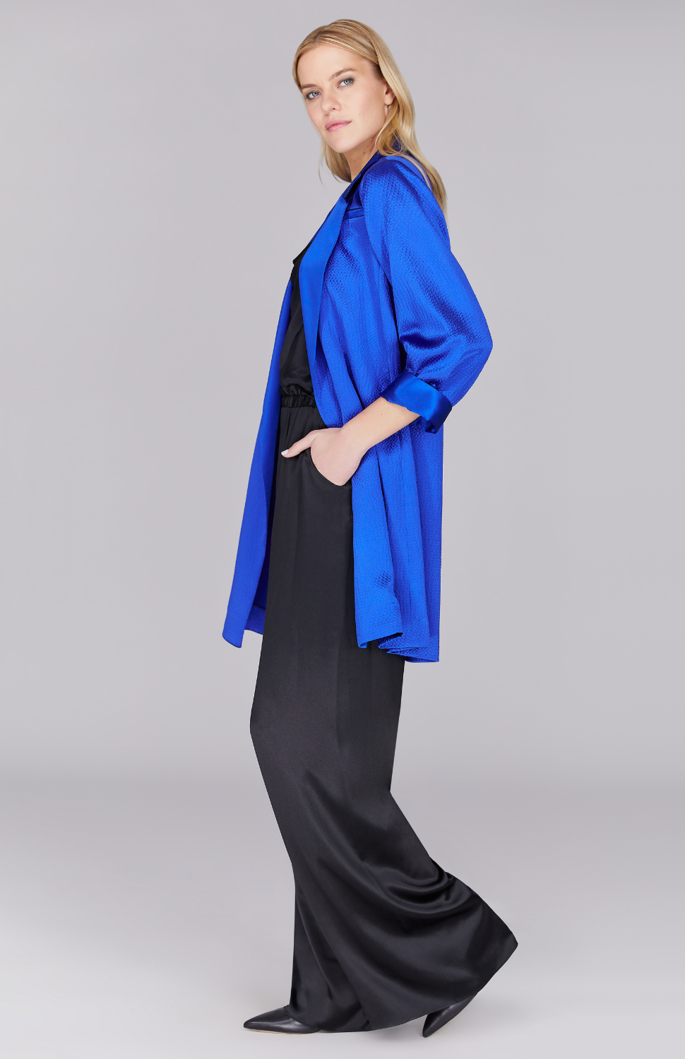 Hammered Satin Oversized Jacket w/ Belt