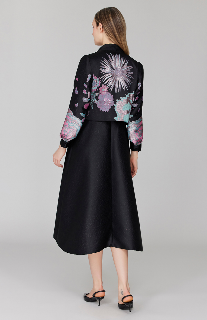 Metallic Scattered Flora Short Jacket w/ Pleat Sleeve