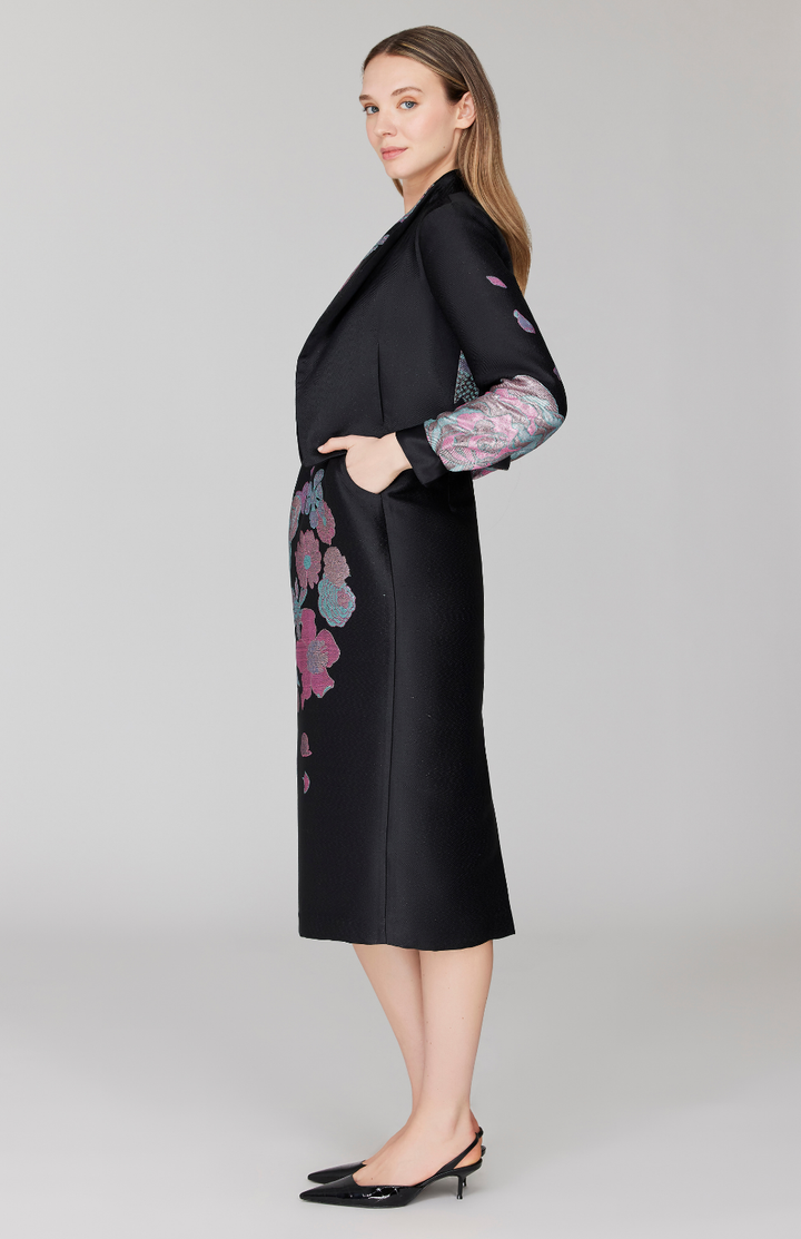 Metallic Scattered Flora Short Jacket w/ Pleat Sleeve