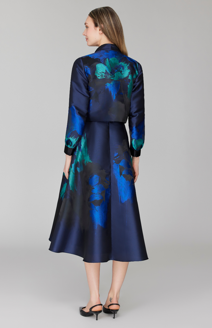 Watercolor Floral Jacquard Short Jacket w/ Pleat Sleeve