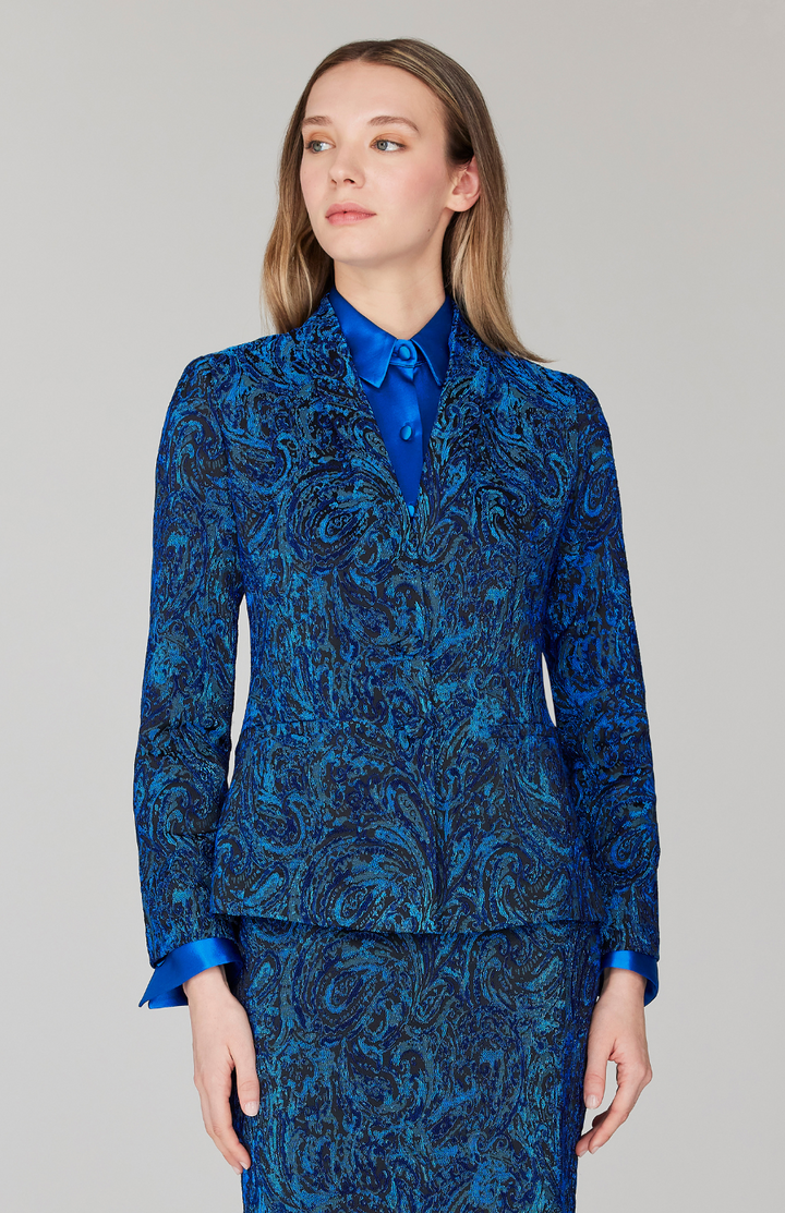 Paisley Stretch Jacquard Fitted Jacket
